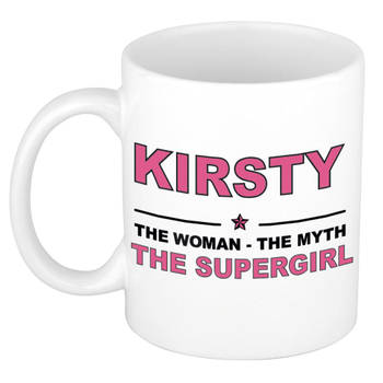 Naam cadeau mok/ beker Kirsty The woman, The myth the supergirl 300 ml - Naam mokken