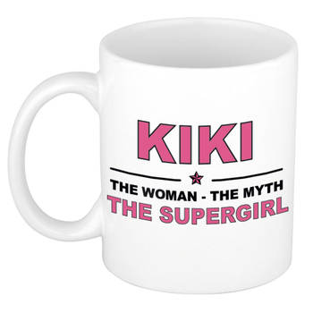 Naam cadeau mok/ beker Kiki The woman, The myth the supergirl 300 ml - Naam mokken