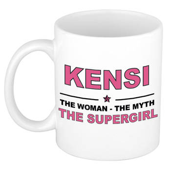 Naam cadeau mok/ beker Kensi The woman, The myth the supergirl 300 ml - Naam mokken