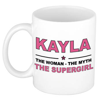 Naam cadeau mok/ beker Kayla The woman, The myth the supergirl 300 ml - Naam mokken