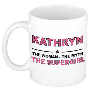 Naam cadeau mok/ beker Kathryn The woman, The myth the supergirl 300 ml - Naam mokken
