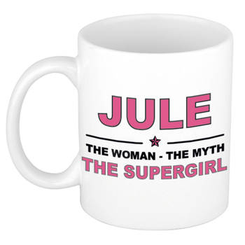 Naam cadeau mok/ beker Jule The woman, The myth the supergirl 300 ml - Naam mokken