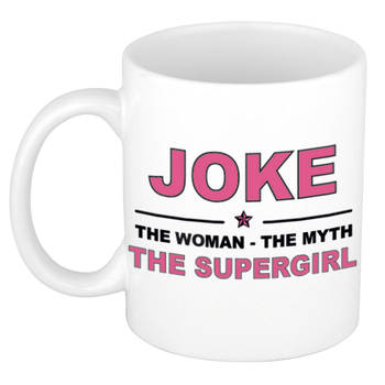 Naam cadeau mok/ beker Joke The woman, The myth the supergirl 300 ml - Naam mokken