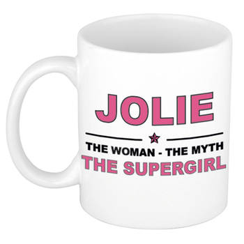 Naam cadeau mok/ beker Jolie The woman, The myth the supergirl 300 ml - Naam mokken