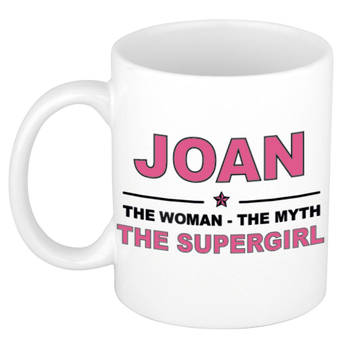 Naam cadeau mok/ beker Joan The woman, The myth the supergirl 300 ml - Naam mokken