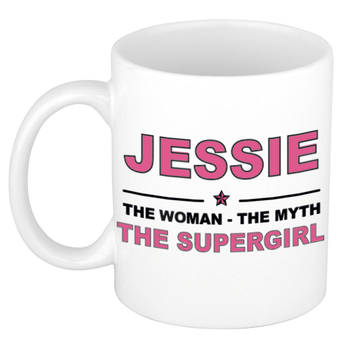 Naam cadeau mok/ beker Jessie The woman, The myth the supergirl 300 ml - Naam mokken