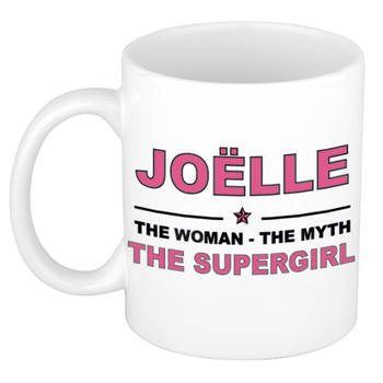 Naam cadeau mok/ beker Joelle The woman, The myth the supergirl 300 ml - Naam mokken
