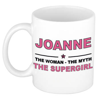 Naam cadeau mok/ beker Joanne The woman, The myth the supergirl 300 ml - Naam mokken