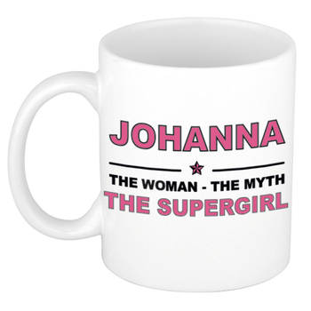 Naam cadeau mok/ beker Johanna The woman, The myth the supergirl 300 ml - Naam mokken