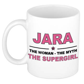 Naam cadeau mok/ beker Jara The woman, The myth the supergirl 300 ml - Naam mokken