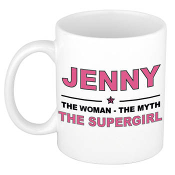 Naam cadeau mok/ beker Jenny The woman, The myth the supergirl 300 ml - Naam mokken