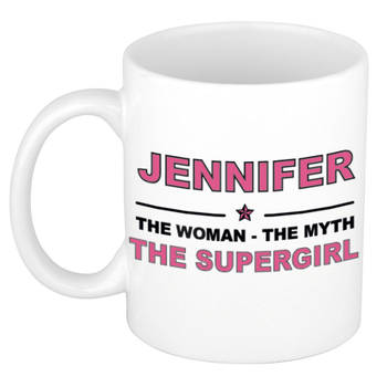 Naam cadeau mok/ beker Jennifer The woman, The myth the supergirl 300 ml - Naam mokken