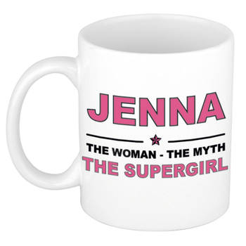 Naam cadeau mok/ beker Jenna The woman, The myth the supergirl 300 ml - Naam mokken