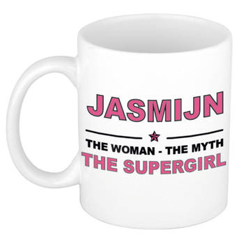 Naam cadeau mok/ beker Jasmijn The woman, The myth the supergirl 300 ml - Naam mokken