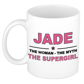 Naam cadeau mok/ beker Jade The woman, The myth the supergirl 300 ml - Naam mokken