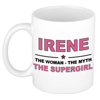 Naam cadeau mok/ beker Irene The woman, The myth the supergirl 300 ml - Naam mokken