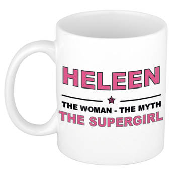 Naam cadeau mok/ beker Heleen The woman, The myth the supergirl 300 ml - Naam mokken