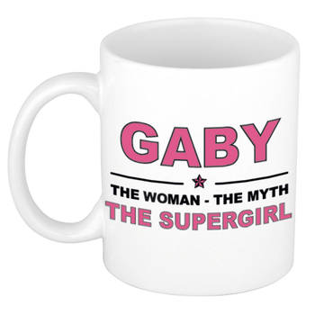 Naam cadeau mok/ beker Gaby The woman, The myth the supergirl 300 ml - Naam mokken