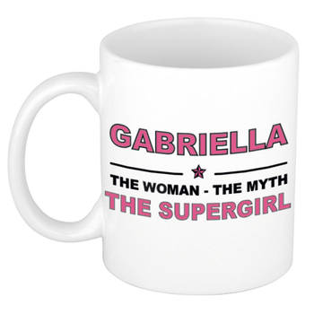 Naam cadeau mok/ beker Gabriella The woman, The myth the supergirl 300 ml - Naam mokken