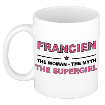 Naam cadeau mok/ beker Francien The woman, The myth the supergirl 300 ml - Naam mokken