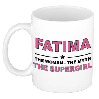 Naam cadeau mok/ beker Fatima The woman, The myth the supergirl 300 ml - Naam mokken