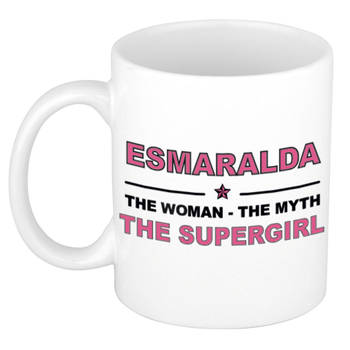 Naam cadeau mok/ beker Esmaralda The woman, The myth the supergirl 300 ml - Naam mokken