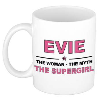 Naam cadeau mok/ beker Evie The woman, The myth the supergirl 300 ml - Naam mokken