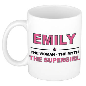 Naam cadeau mok/ beker Emily The woman, The myth the supergirl 300 ml - Naam mokken