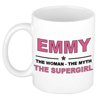 Naam cadeau mok/ beker Emmy The woman, The myth the supergirl 300 ml - Naam mokken