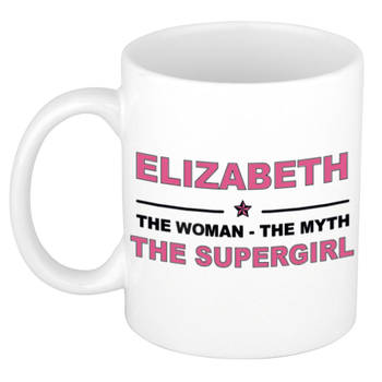 Naam cadeau mok/ beker Elizabeth The woman, The myth the supergirl 300 ml - Naam mokken