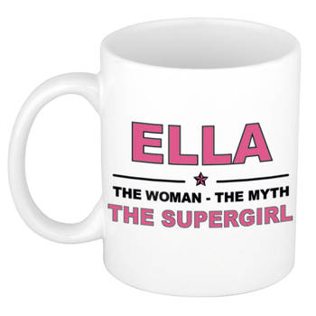 Naam cadeau mok/ beker Ella The woman, The myth the supergirl 300 ml - Naam mokken
