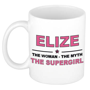 Naam cadeau mok/ beker Elize The woman, The myth the supergirl 300 ml - Naam mokken