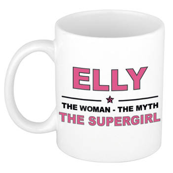 Naam cadeau mok/ beker Elly The woman, The myth the supergirl 300 ml - Naam mokken