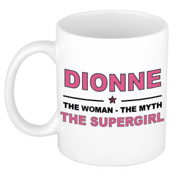 Naam cadeau mok/ beker Dionne The woman, The myth the supergirl 300 ml - Naam mokken