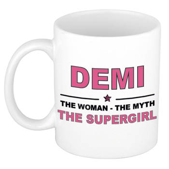 Naam cadeau mok/ beker Demi The woman, The myth the supergirl 300 ml - Naam mokken