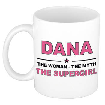 Naam cadeau mok/ beker Dana The woman, The myth the supergirl 300 ml - Naam mokken