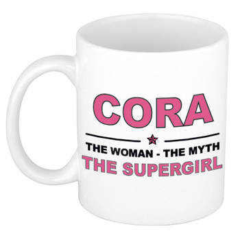 Naam cadeau mok/ beker Cora The woman, The myth the supergirl 300 ml - Naam mokken
