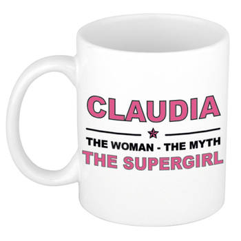 Naam cadeau mok/ beker Claudia The woman, The myth the supergirl 300 ml - Naam mokken