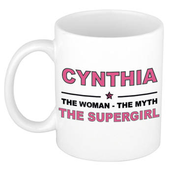 Naam cadeau mok/ beker Cynthia The woman, The myth the supergirl 300 ml - Naam mokken