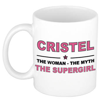 Naam cadeau mok/ beker Cristel The woman, The myth the supergirl 300 ml - Naam mokken
