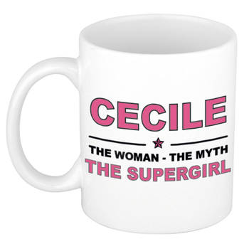 Naam cadeau mok/ beker Cecile The woman, The myth the supergirl 300 ml - Naam mokken