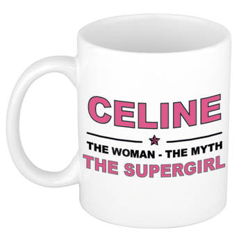 Naam cadeau mok/ beker Celine The woman, The myth the supergirl 300 ml - Naam mokken