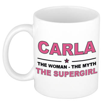 Naam cadeau mok/ beker Carla The woman, The myth the supergirl 300 ml - Naam mokken