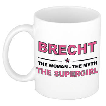 Naam cadeau mok/ beker Brecht The woman, The myth the supergirl 300 ml - Naam mokken