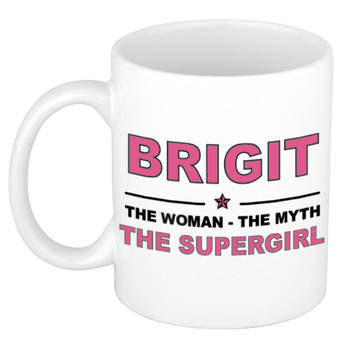 Naam cadeau mok/ beker Brigit The woman, The myth the supergirl 300 ml - Naam mokken