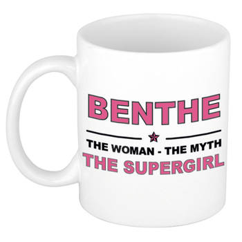 Naam cadeau mok/ beker Benthe The woman, The myth the supergirl 300 ml - Naam mokken