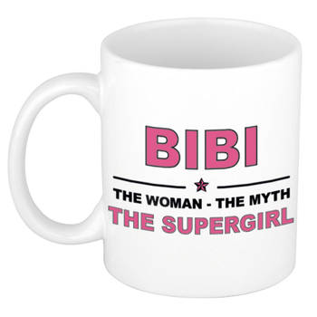 Naam cadeau mok/ beker Bibi The woman, The myth the supergirl 300 ml - Naam mokken