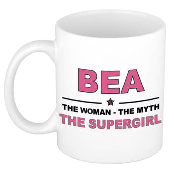 Naam cadeau mok/ beker Bea The woman, The myth the supergirl 300 ml - Naam mokken