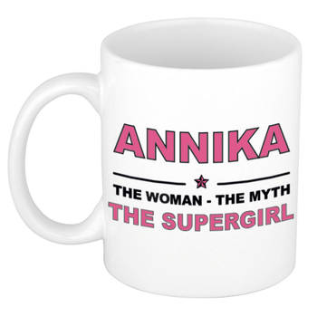 Naam cadeau mok/ beker Annika The woman, The myth the supergirl 300 ml - Naam mokken