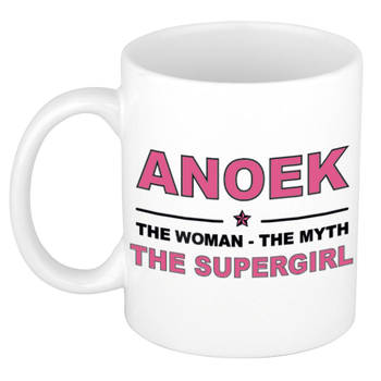 Naam cadeau mok/ beker Anoek The woman, The myth the supergirl 300 ml - Naam mokken